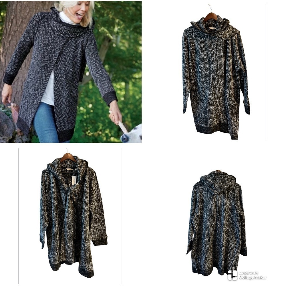 NWT Soft Surroundings Go Lively Bestow hooded travel wrap jacket Dark Charcoal